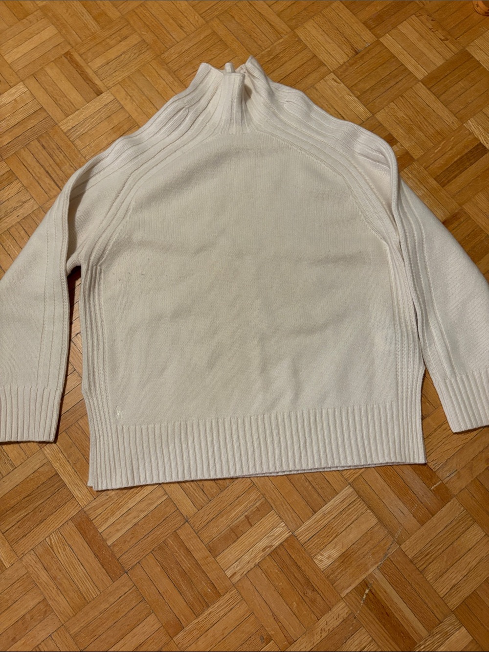 Free People Cream Ribbed Mock-Neck Sweater
